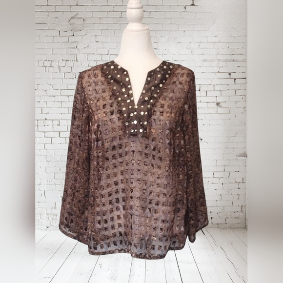 Covington Tops - Covington Women's Brown Sheer Blouse Size Medium
